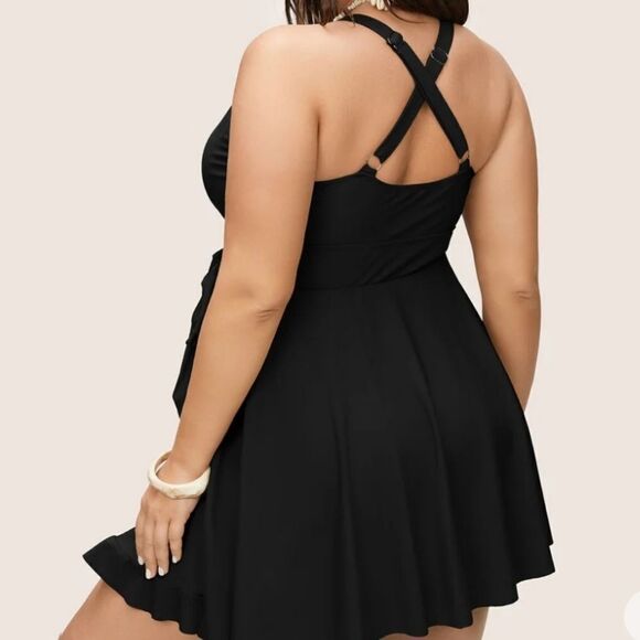 NEW SWIM DRESS ADJUSTABLE STRAP TIE WAIST RUFFLE SLIT FRONT SEXY BLACK 22 24 NWT - Picture 4 of 14